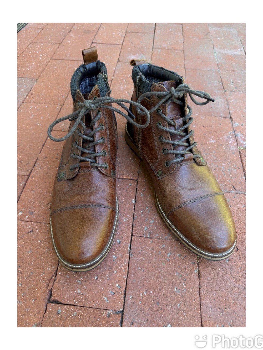 Crevo Men’s Brown Leather Lace Up Zipper Ankle Boots Size 10.5 side zip